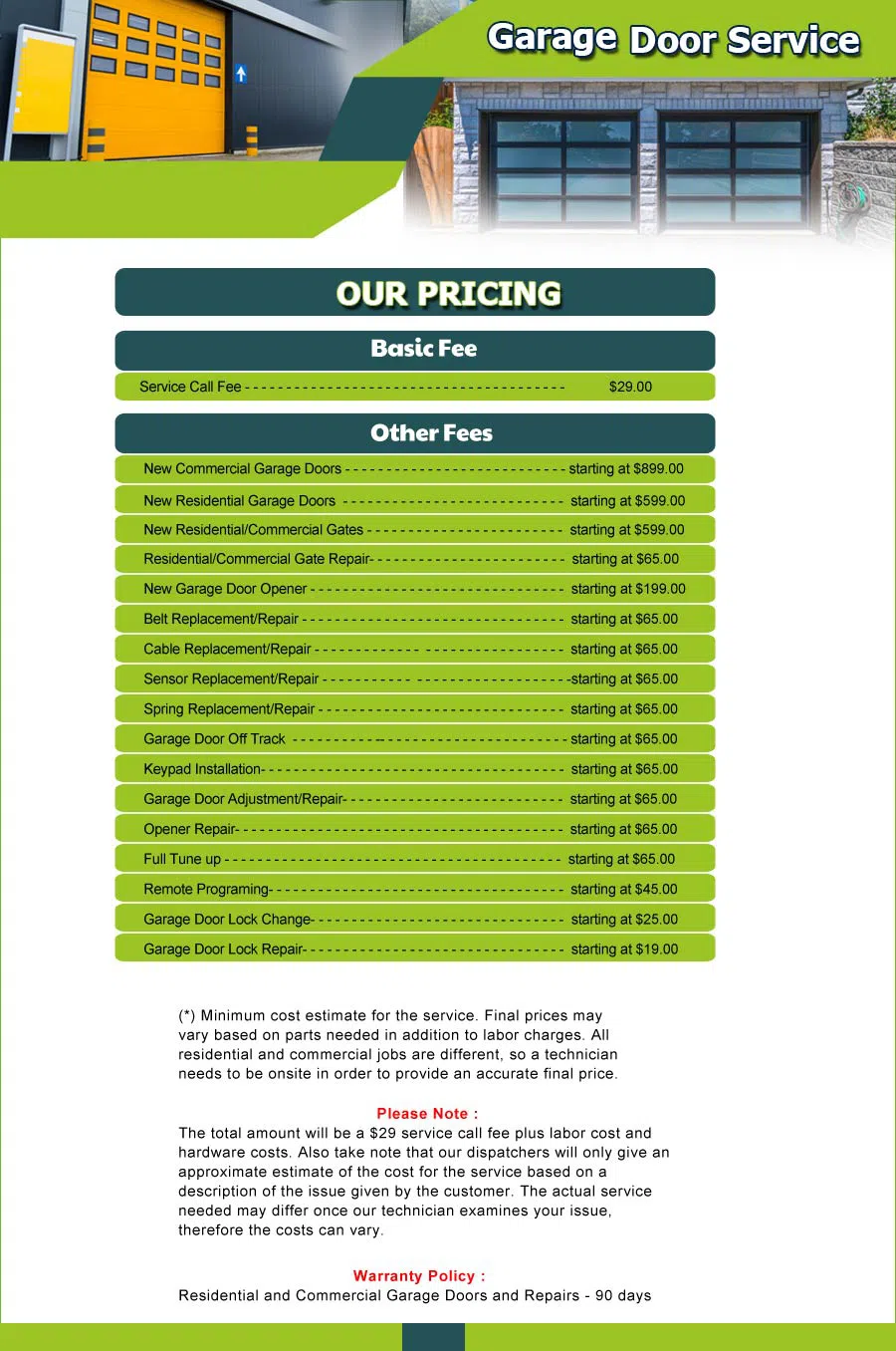 Garage Door 24 Hours Repair Village of Clarkston, MI 248-461-3759 - price-list-01